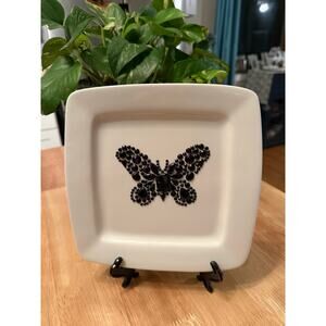 Modern Gothic Halloween Decorative Plate, ft Skeleton and Beaded Butterfly